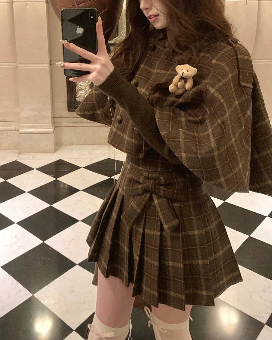 【2点セット】木漏れ日の下のクラシカルチェックセットアップ