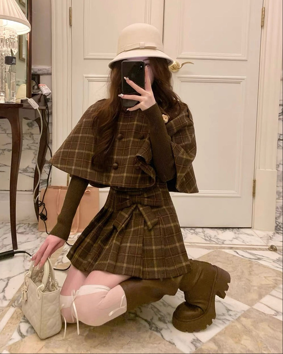 【2点セット】木漏れ日の下のクラシカルチェックセットアップ