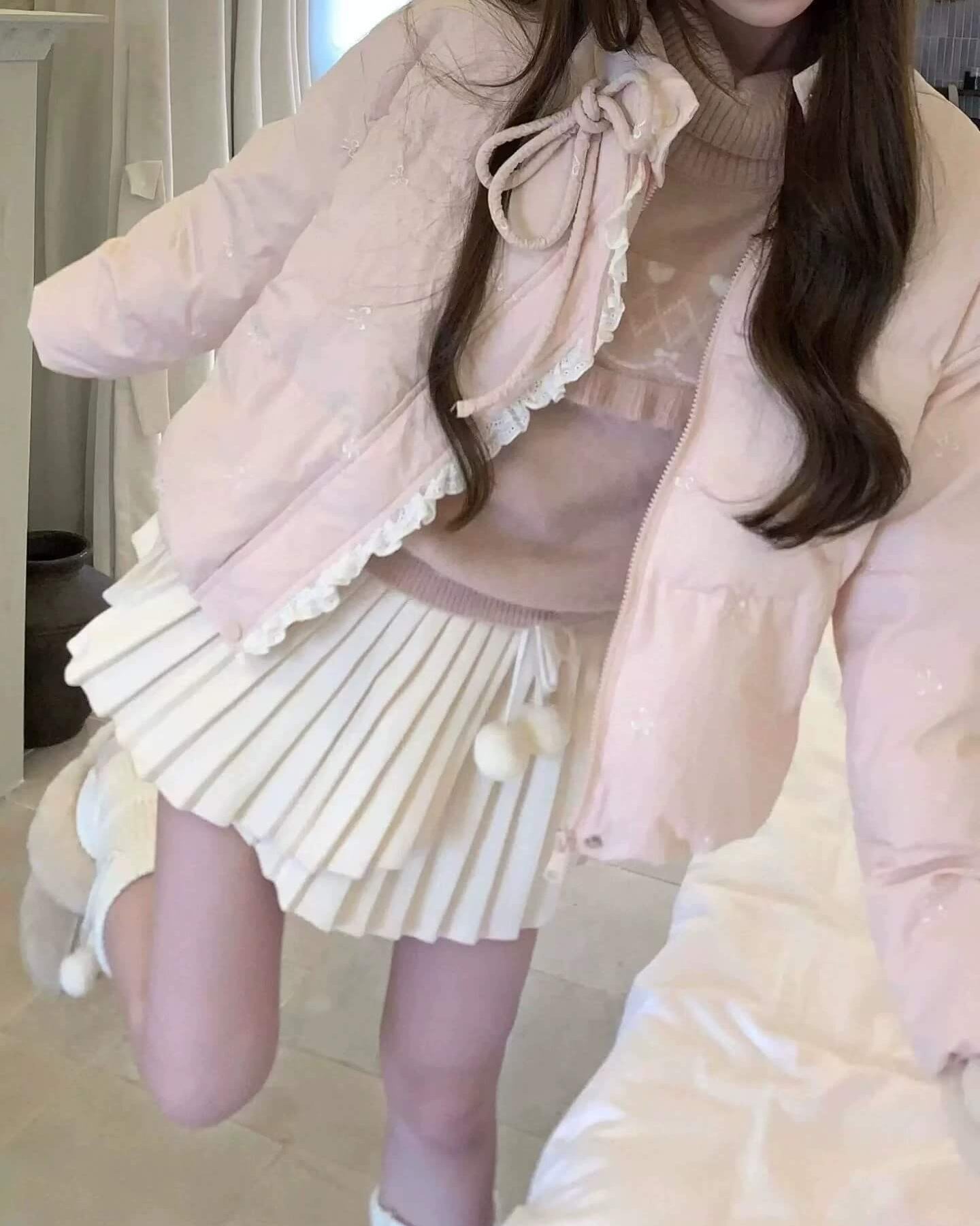 《リボンに包まれる、ふわもこダウン》夢見るバレリーナの約束アウター（全2色）