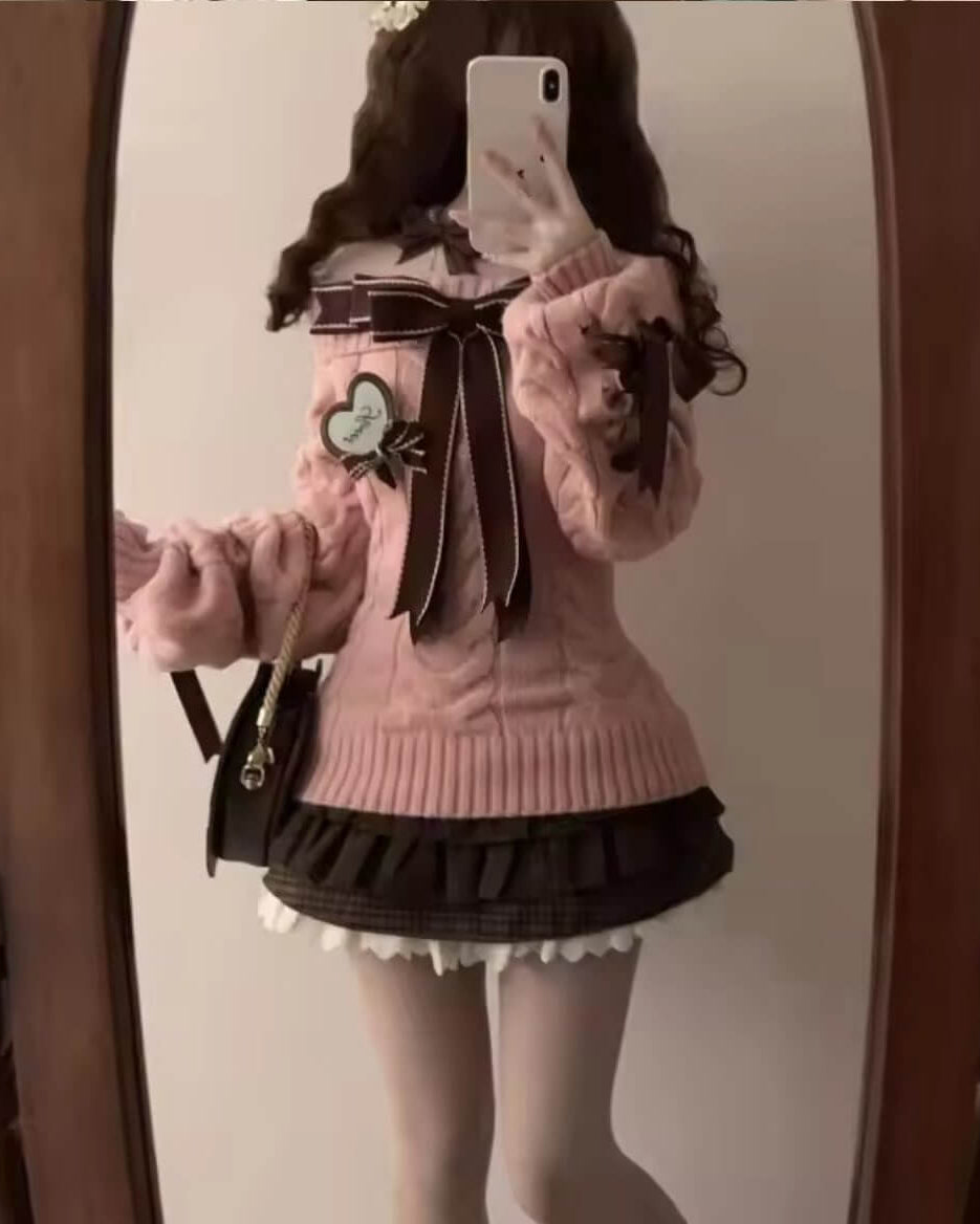 【スイーツのような可愛さ】夢見るパティシエのショコラリボンニット（全5色）