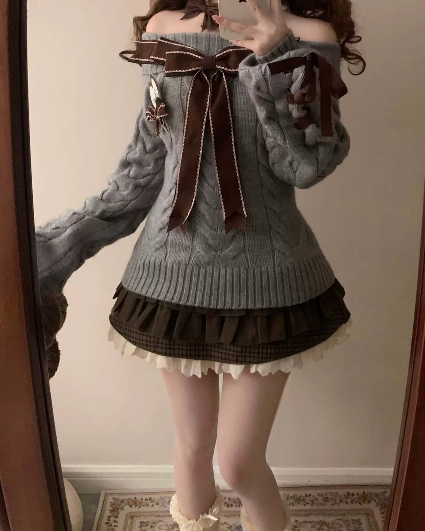 【スイーツのような可愛さ】夢見るパティシエのショコラリボンニット（全5色）