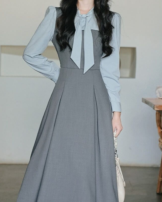 【シルエットまで美しい】お城の書斎に佇むお嬢様ワンピース