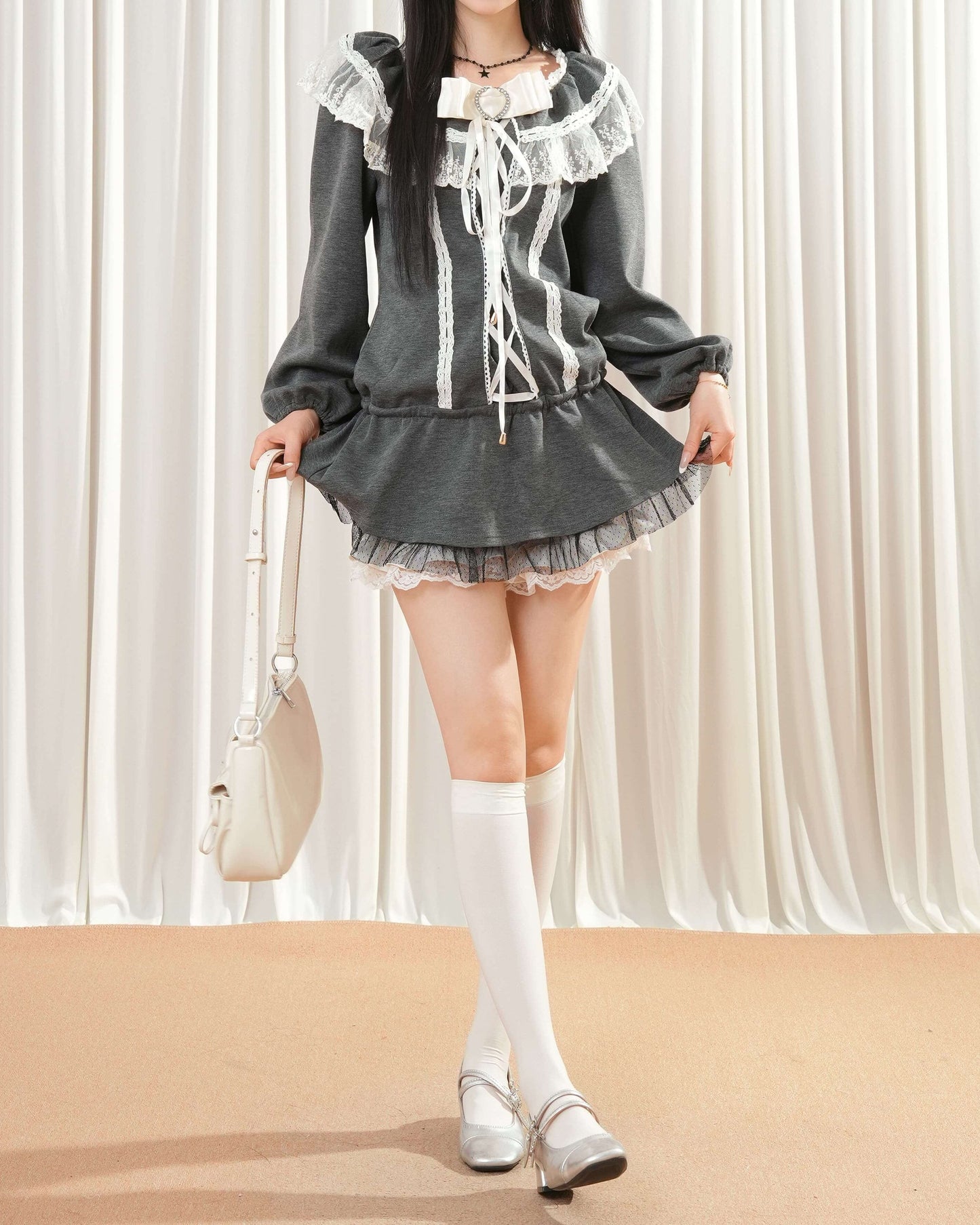 【2点セット】《たっぷりレース》夜明け前に揺れるレースの約束セットアップ