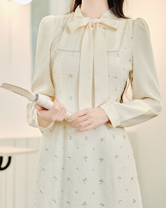 《お呼ばれコーデにも最適》花かんむりの誓いを紡ぐホワイトワンピース