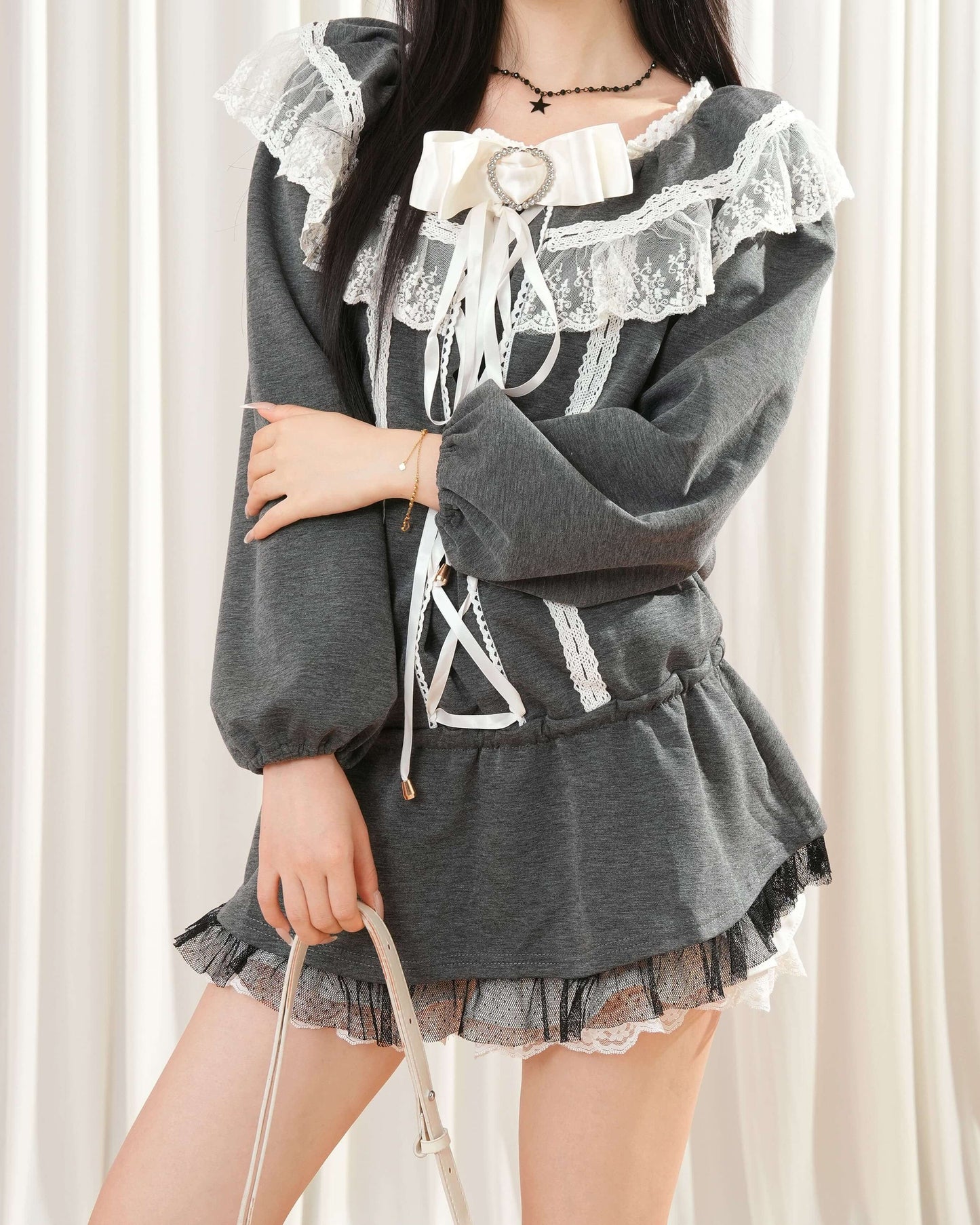 【2点セット】《たっぷりレース》夜明け前に揺れるレースの約束セットアップ