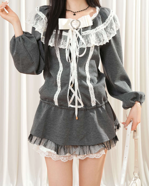 【2点セット】《たっぷりレース》夜明け前に揺れるレースの約束セットアップ