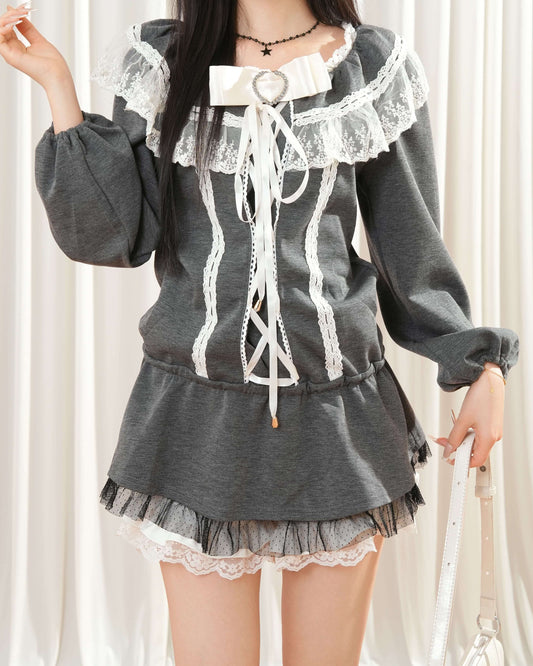 【2点セット】《たっぷりレース》夜明け前に揺れるレースの約束セットアップ