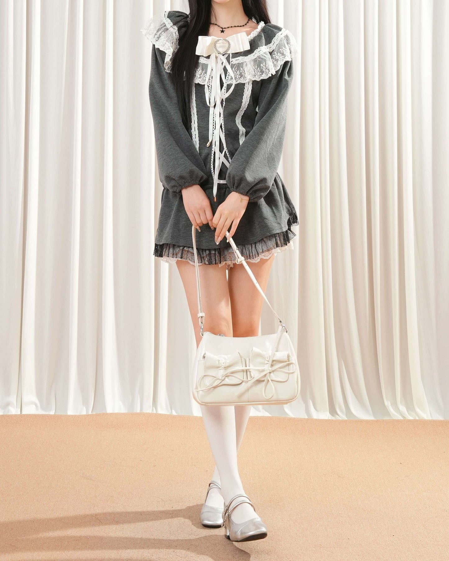 【2点セット】《たっぷりレース》夜明け前に揺れるレースの約束セットアップ