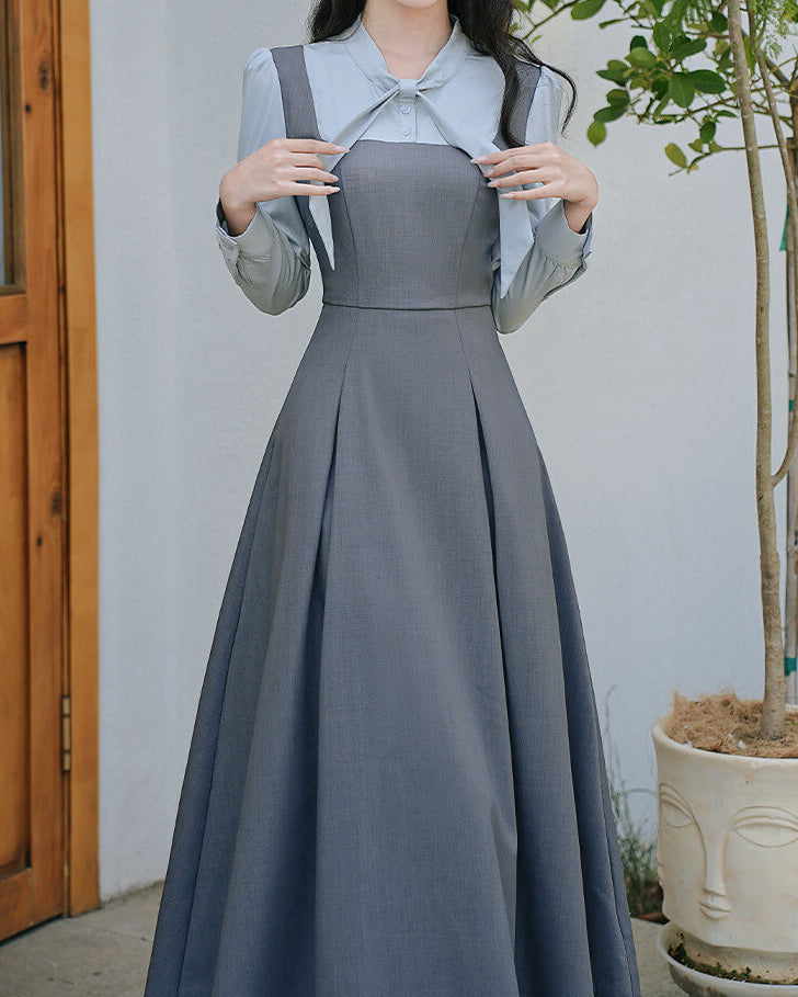 【シルエットまで美しい】お城の書斎に佇むお嬢様ワンピース