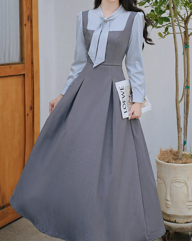 【シルエットまで美しい】お城の書斎に佇むお嬢様ワンピース