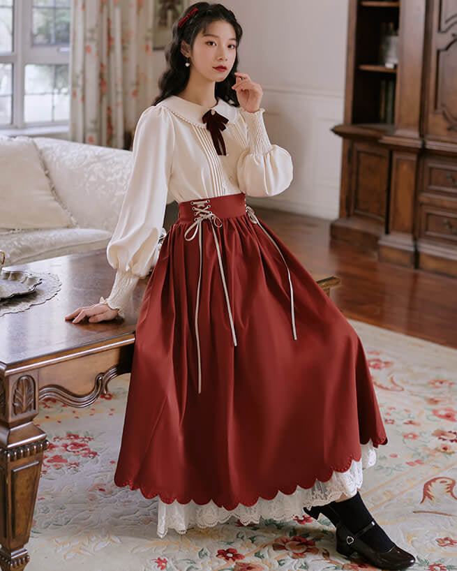 【ブラウスとスカートの2点セット】森のプリンセスのロマンティックセットアップ（全5色）