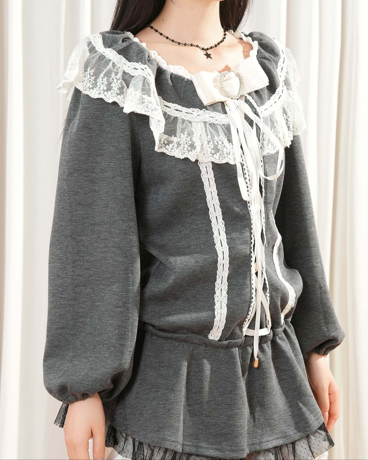 【2点セット】《たっぷりレース》夜明け前に揺れるレースの約束セットアップ