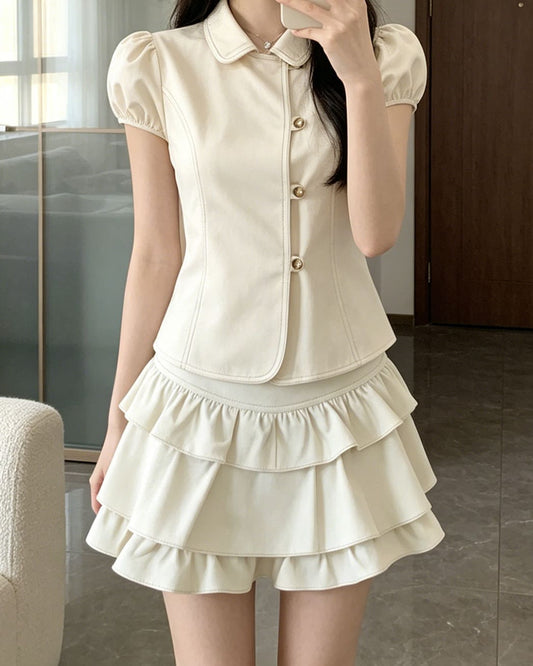 【トップスとスカートの2点セット】王室に佇むお嬢様セットアップ（全2色）
