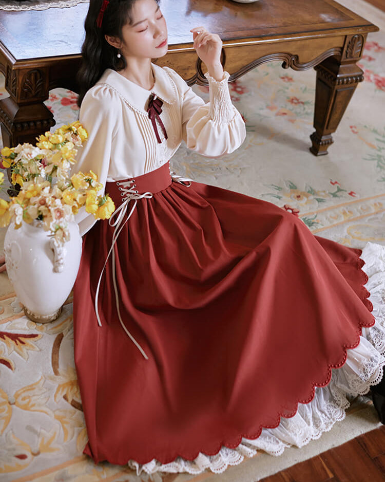 【ブラウスとスカートの2点セット】森のプリンセスのロマンティックセットアップ（全5色）