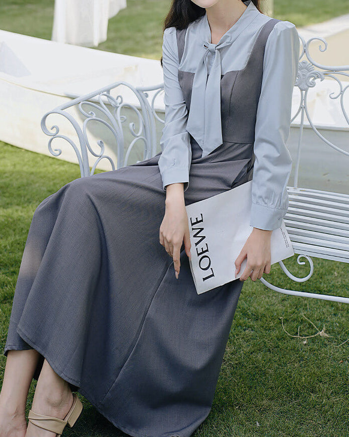 【シルエットまで美しい】お城の書斎に佇むお嬢様ワンピース