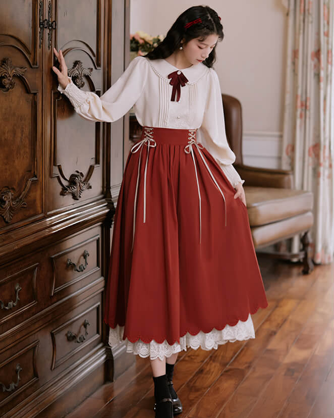 【ブラウスとスカートの2点セット】森のプリンセスのロマンティックセットアップ（全5色）