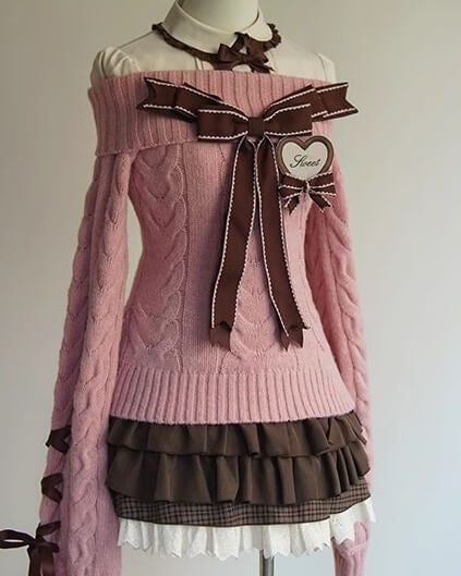 【スイーツのような可愛さ】夢見るパティシエのショコラリボンニット（全5色）