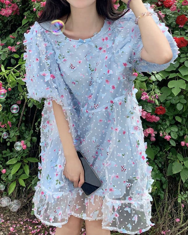 《一瞬で華やぐ》夢見る午後に咲くフラワーガーデンワンピース（全2色）
