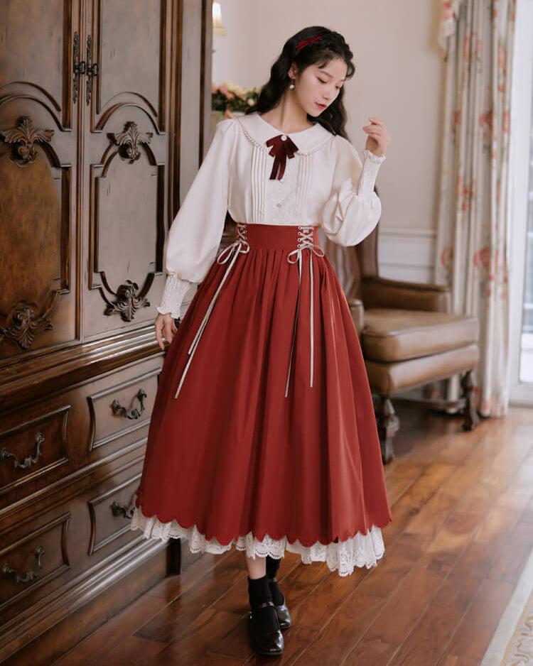 【ブラウスとスカートの2点セット】森のプリンセスのロマンティックセットアップ（全5色）