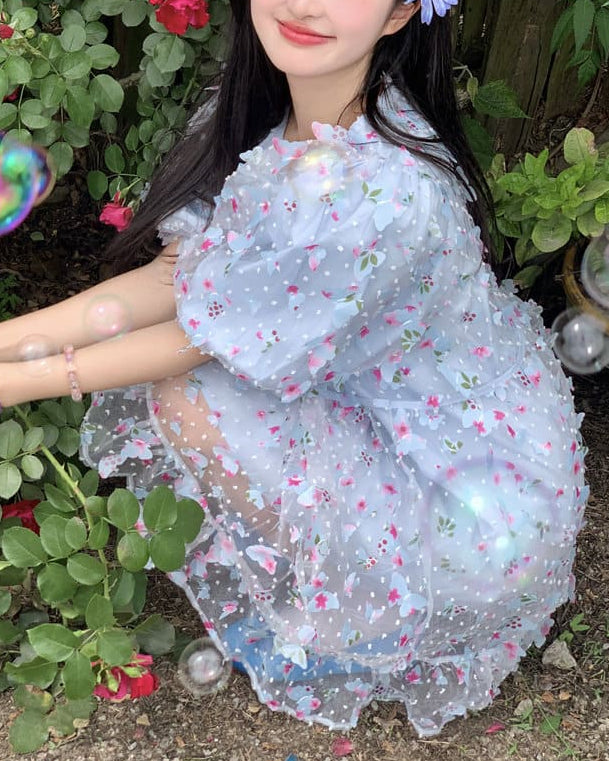 《一瞬で華やぐ》夢見る午後に咲くフラワーガーデンワンピース（全2色）