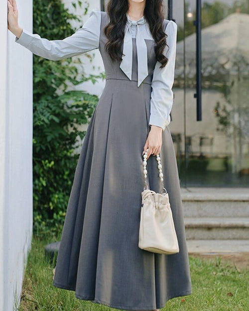 【シルエットまで美しい】お城の書斎に佇むお嬢様ワンピース