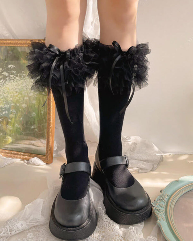 白昼夢と花かんむりソックス（全3色） ブラック