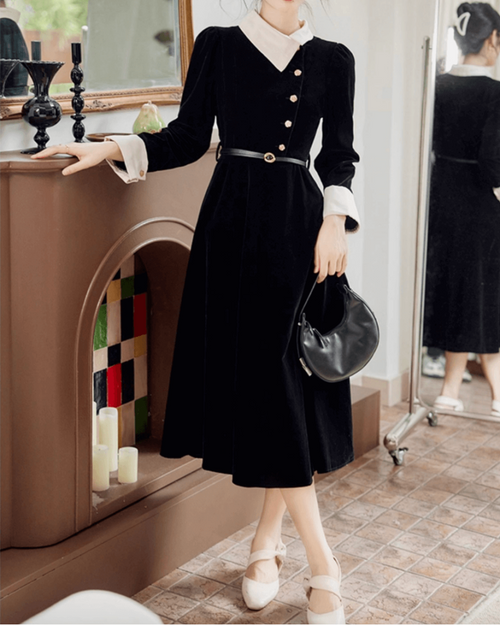 《便利なベルト付き》漆黒の夜会に咲くワンピース