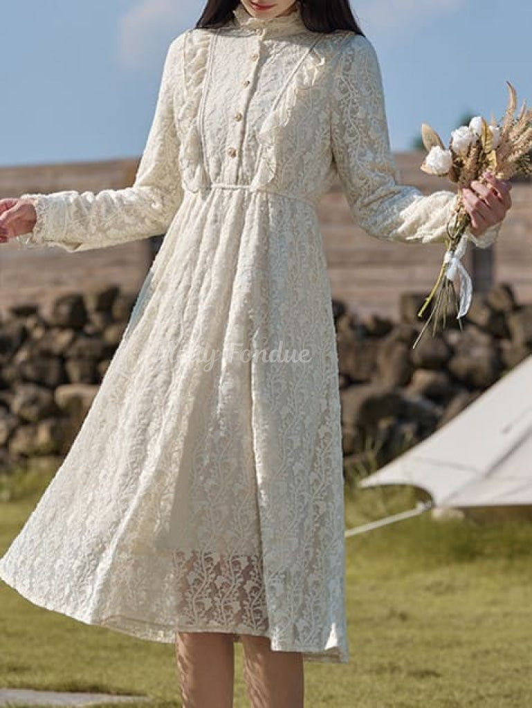 公式】【風が透ける、優美なレース】高貴なお嬢様の昼下がりワンピース