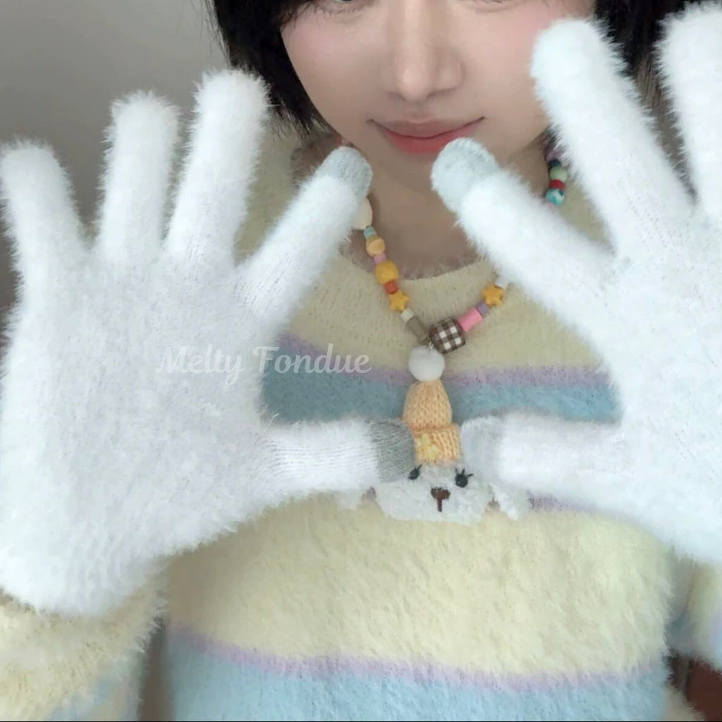 《ふんわりあったか》星屑のリボンと雪のハート手袋