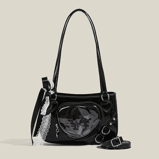 【ハンド/ショルダー 2way仕様】ハートのきらめきを閉じ込めた痛バッグ（全4色） ブラック