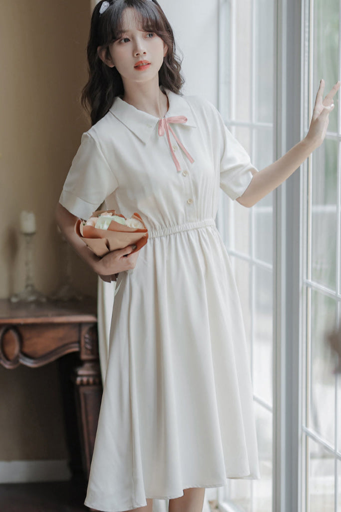 好きを彩る純白のワンピース（全5色） ピンク