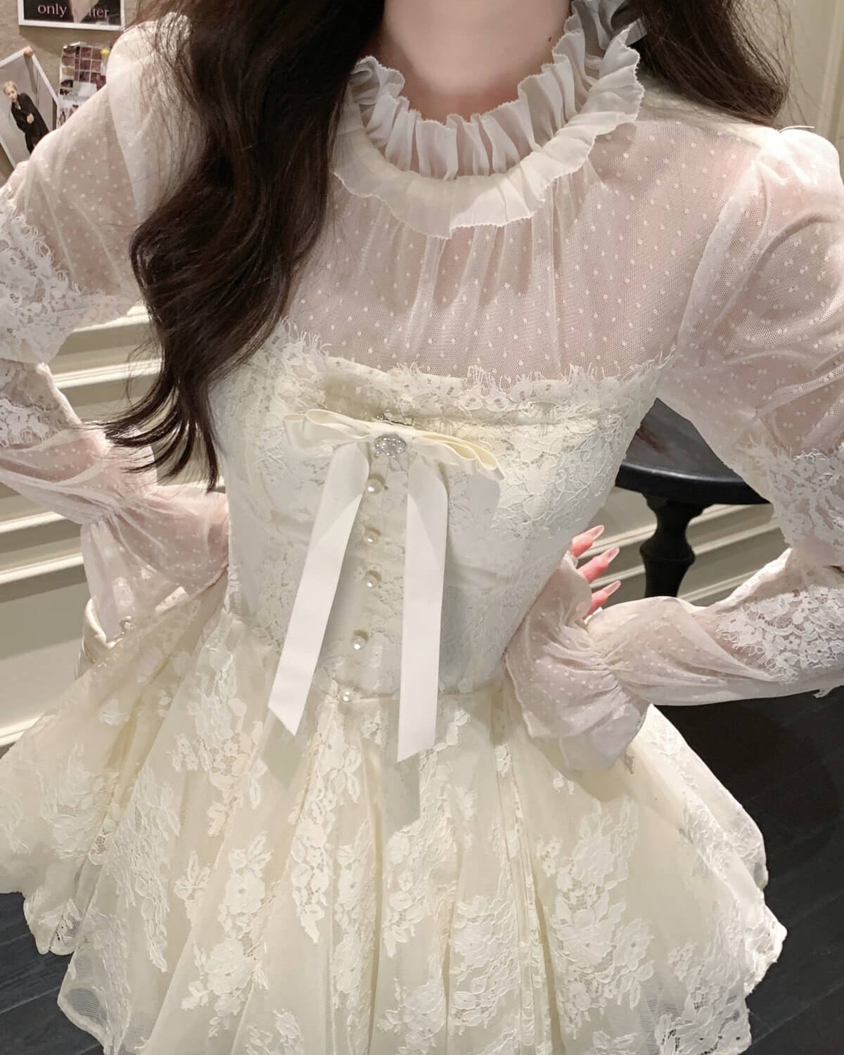 《繊細なレースとチュールの重なり》月明かりの舞踏会ワンピース