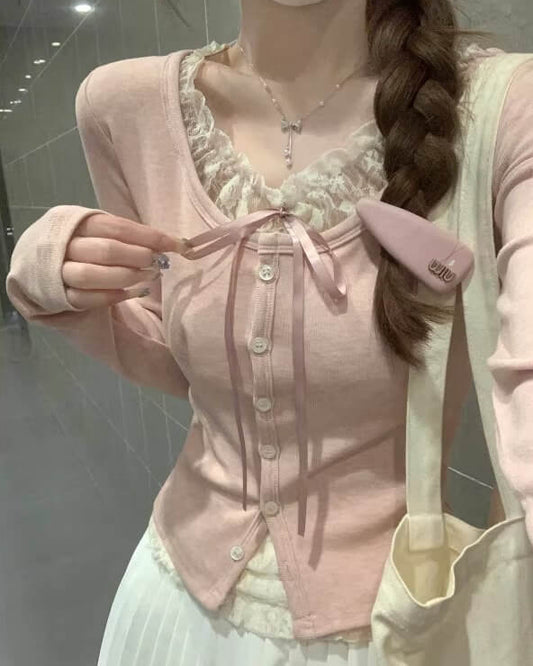 《選べる2カラー》小さな約束を結ぶリボントップス（全2色）