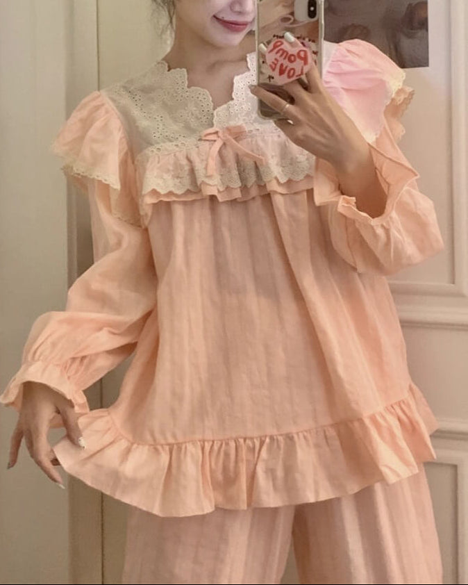 【選べる2タイプ】月明かりのレースと夢語りルームウェア（全2色）