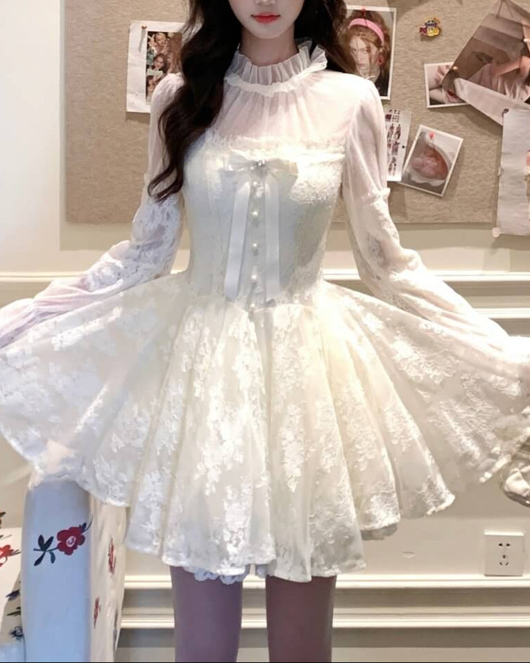 《繊細なレースとチュールの重なり》月明かりの舞踏会ワンピース