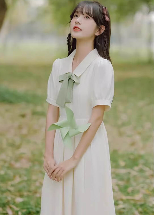 《選べるリボンカラー》風にほどける午後のリボンワンピース（全2色）