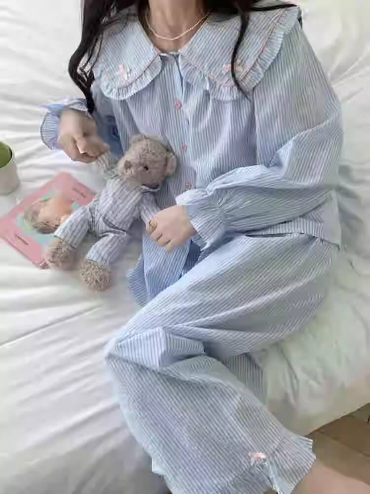 【2点セット】星降る夜のストライプルームウェア（全2色）