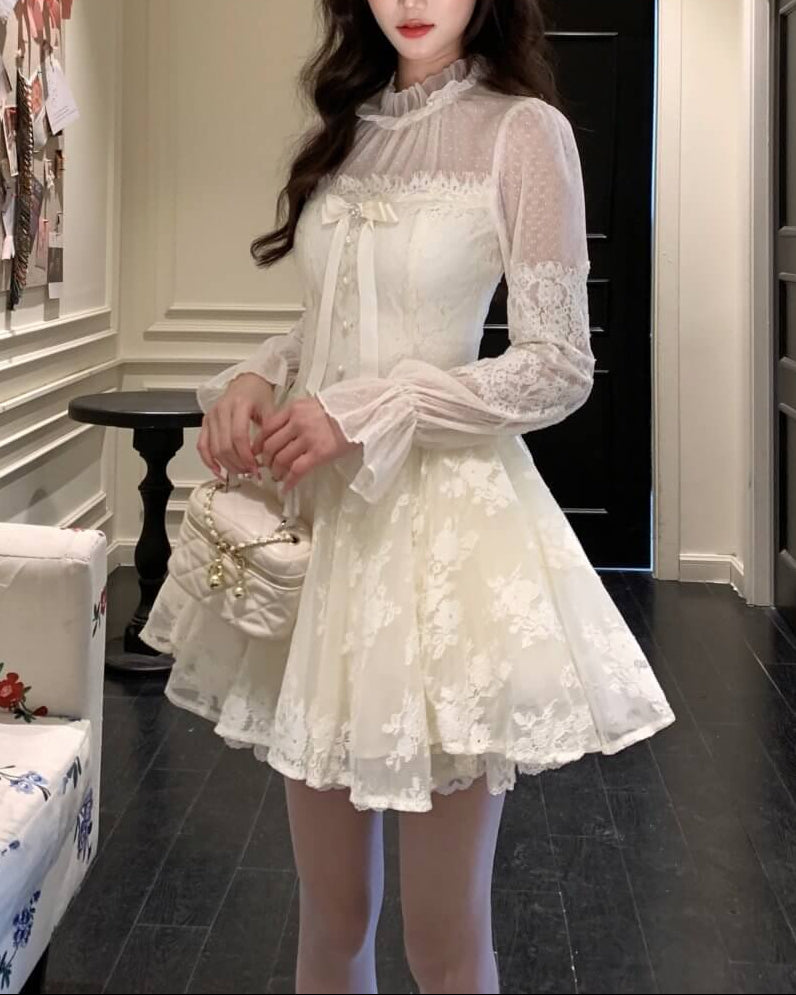 《繊細なレースとチュールの重なり》月明かりの舞踏会ワンピース