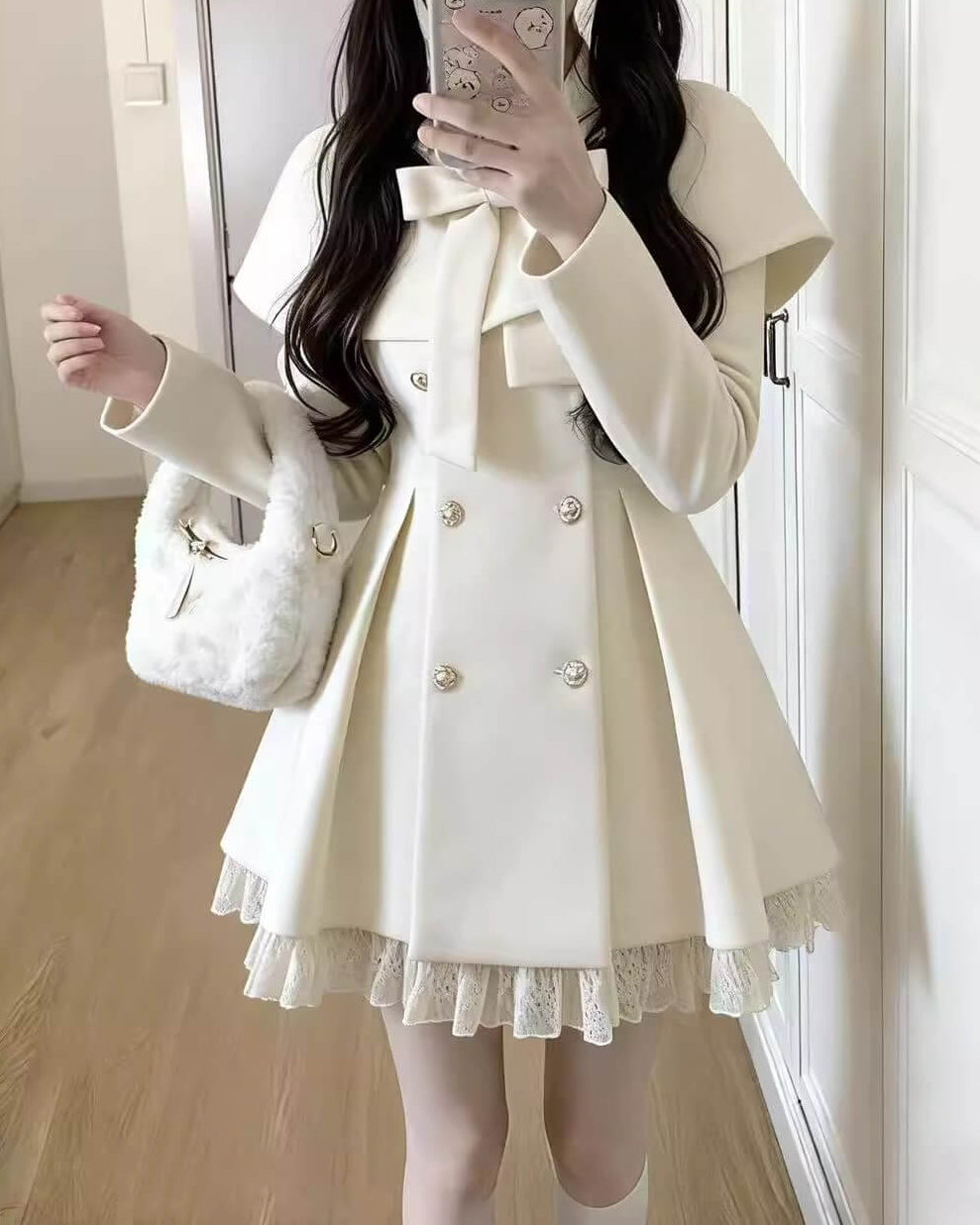 【ケープ付き2点セット】雪の舞踏会へ誘うシュガーケープコート