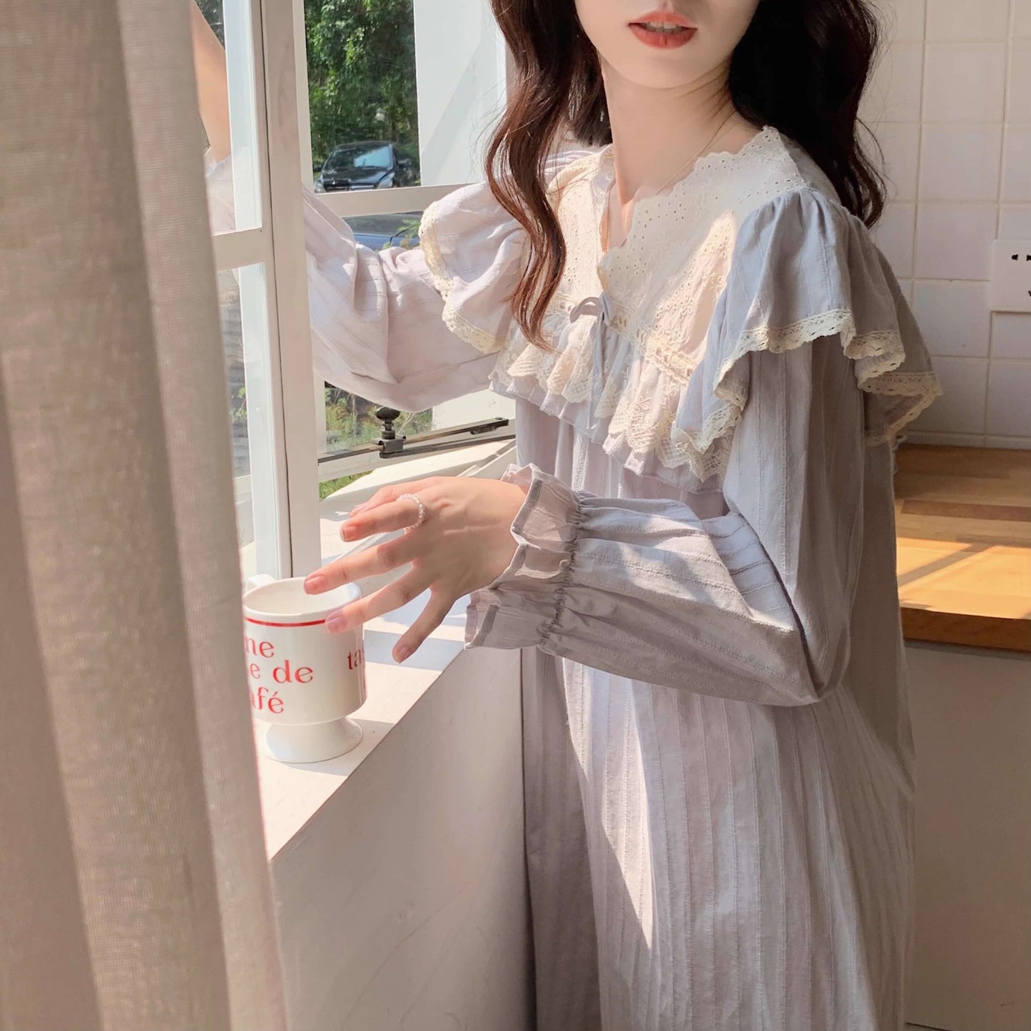 【選べる2タイプ】星灯りに包まれるフリルルームウェア（全2色）