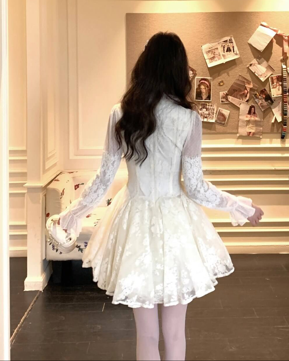 《繊細なレースとチュールの重なり》月明かりの舞踏会ワンピース