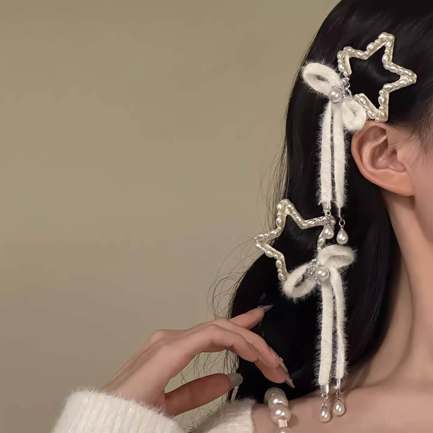 【2点セット】夜空にきらめくスターリボンヘアピン