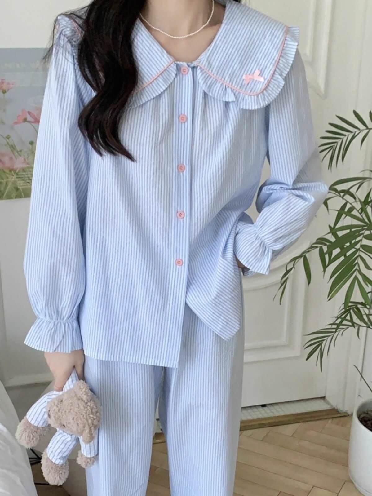 【2点セット】星降る夜のストライプルームウェア（全2色）