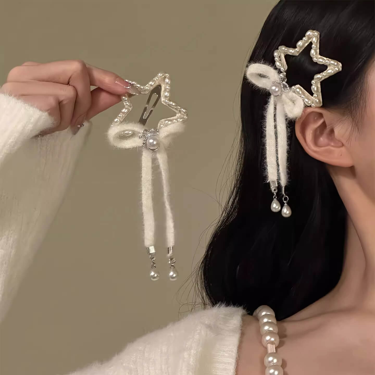 【2点セット】夜空にきらめくスターリボンヘアピン