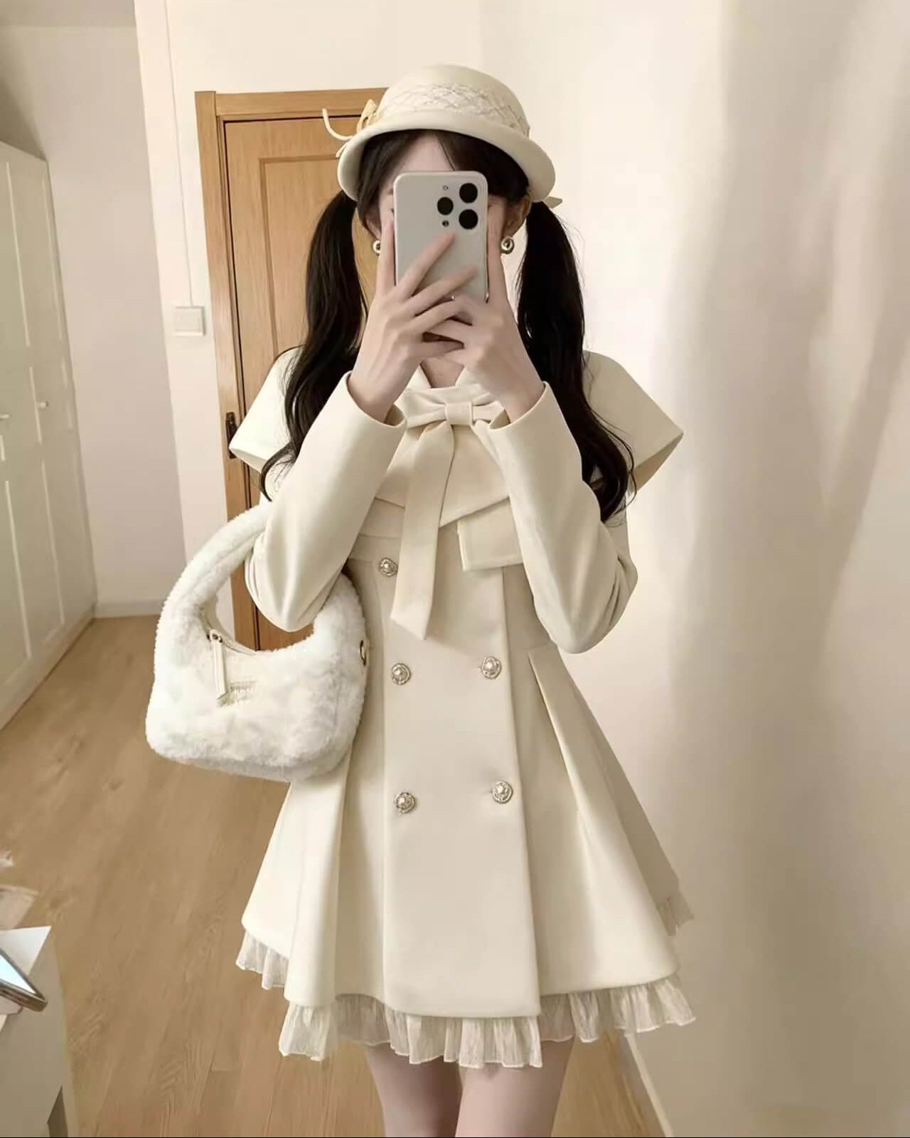 【ケープ付き2点セット】雪の舞踏会へ誘うシュガーケープコート