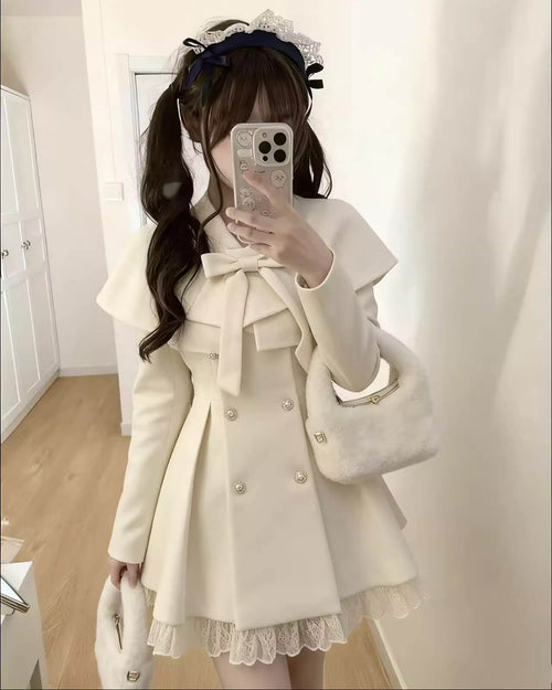 【ケープ付き2点セット】雪の舞踏会へ誘うシュガーケープコート