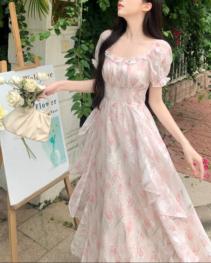 《選べる2カラー》夢咲く庭園のプリンセスワンピース（全2色）