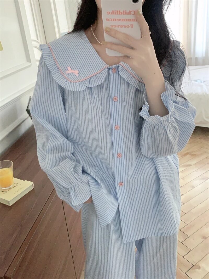 【2点セット】星降る夜のストライプルームウェア（全2色）