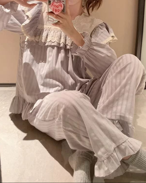 【選べる2タイプ】月明かりのレースと夢語りルームウェア（全2色）