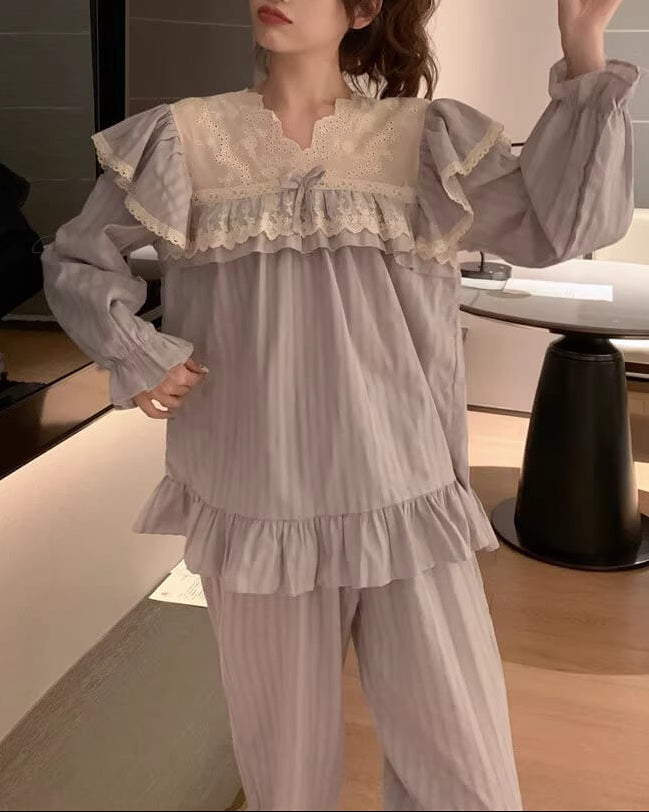 【選べる2タイプ】月明かりのレースと夢語りルームウェア（全2色）